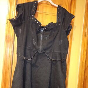 Kill Star Black Studded distressed stretchy Denim Dress Womens